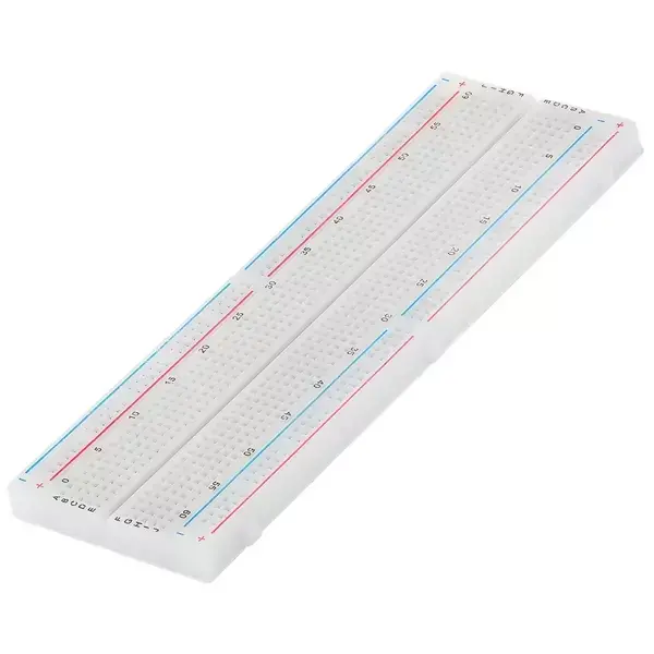 Breadboard — besleme hattı, uçları etiketli